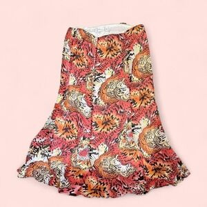 Vintage Y2K Kim Rogers Women's L Floral Animal Print Abstract Midi Chiffon Skirt